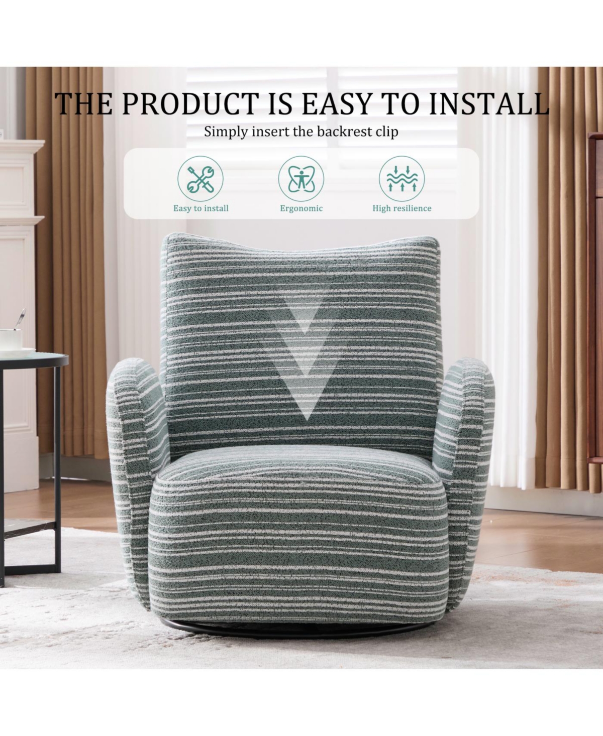 Streamdale Furniture Modern Style Swivel Leisure Chair with Striped Armrest