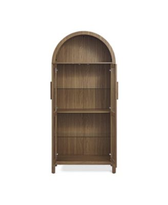 Modern Retro Wooden Storage Cabinet with Adjustable Glass Partitions - Brown