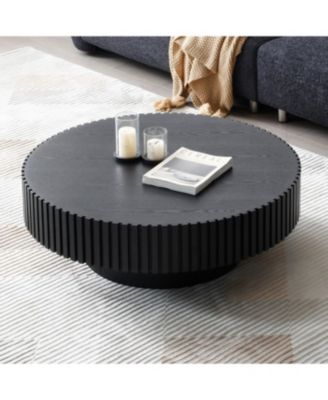 Nestling Round Wood Coffee Table, Modern Living Room Table, Black