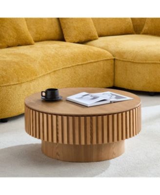 Round Wood Coffee Table with Storage (ASH