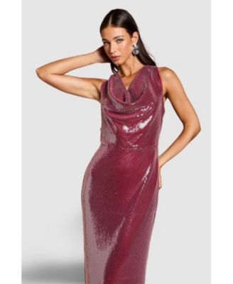 Women's Cowl Front Halter Sequin Maxi Dress