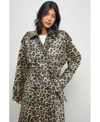 Women's PU Leopard Print Trench Coat