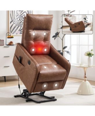  Brown PU Power Lift Recliner with Massage, Heat & USB for Elderly