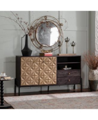 Solid Wood Sideboard with Geometric Pattern, 2 Doors, 2 Drawers