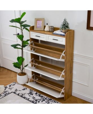 Two Drawers, Three-Fold Doors, Large Storage Shoe Cabinet