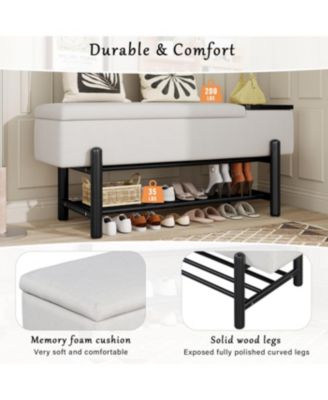 Streamdale Farmhouse Upholstered Storage Bench with Hidden Compartment (Black