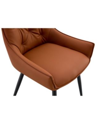  Dining Chairs Set of 4 Camel Faux Leather Metal Kitchen Chairs Gold Mesh Black Legs (Camel, Set of 4)