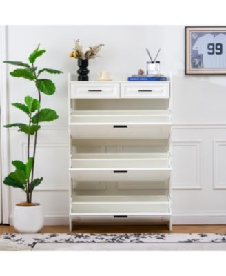 Streamdale Two drawers, three-fold doors, large storage shoe cabinet, white