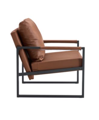  Classic Brown PU Leather & Metal Sofa