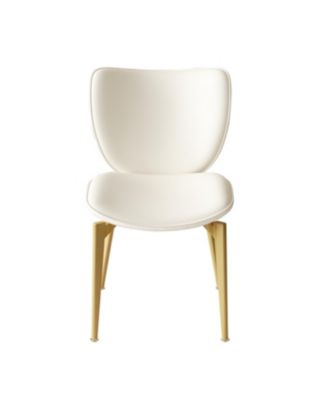  Set of 2 PU leather dining chairs with gold legs and textured backrest.