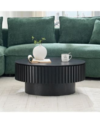 Streamdale 31.49" Nesting Round Wood Coffee Table with Storage - Black