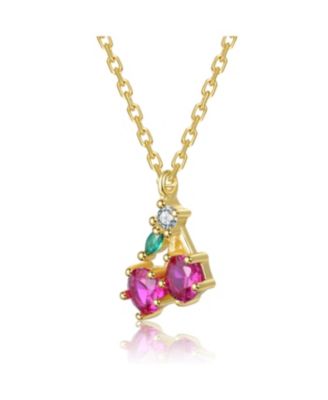 14K Gold Plated with Multi-Color Pendant Necklace
