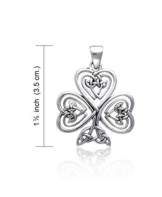 Saint Patrick's Large Lucky Irish Shamrock Celtic Spiral Heart Clover Pendant Necklace Oxidized Sterling Silver