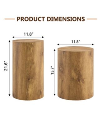 Modern Minimalist Wood Cylinder Marble-Patterned MDF Coffee Tables (Set of 2)