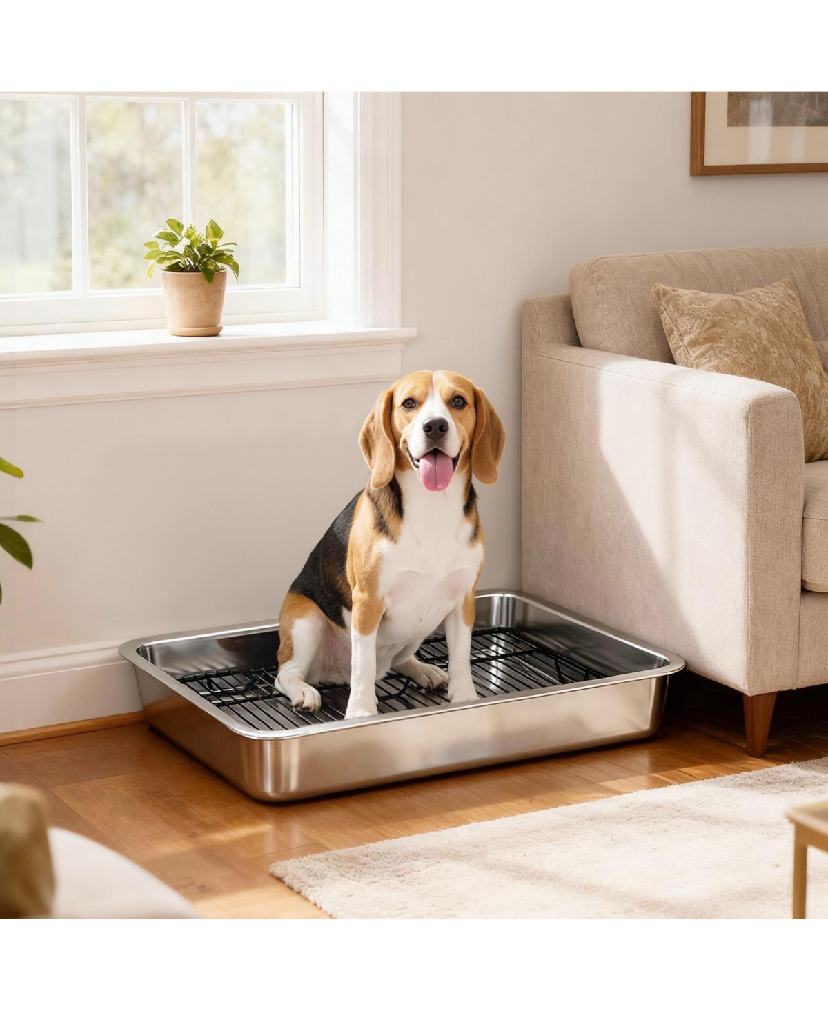 PawHut Dog Potty Tray Stainless Steel, Dog Training Tray, 28" x 20" x 4"