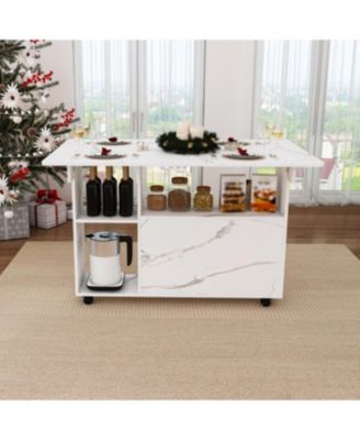  Multi-Functional Folding Table with Storage Shelves and Wheels