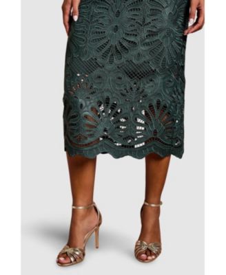 Petite PU Lace Midi Skirt