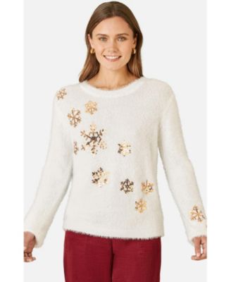 Women's Sequin Snowflake Fluffy Sweater