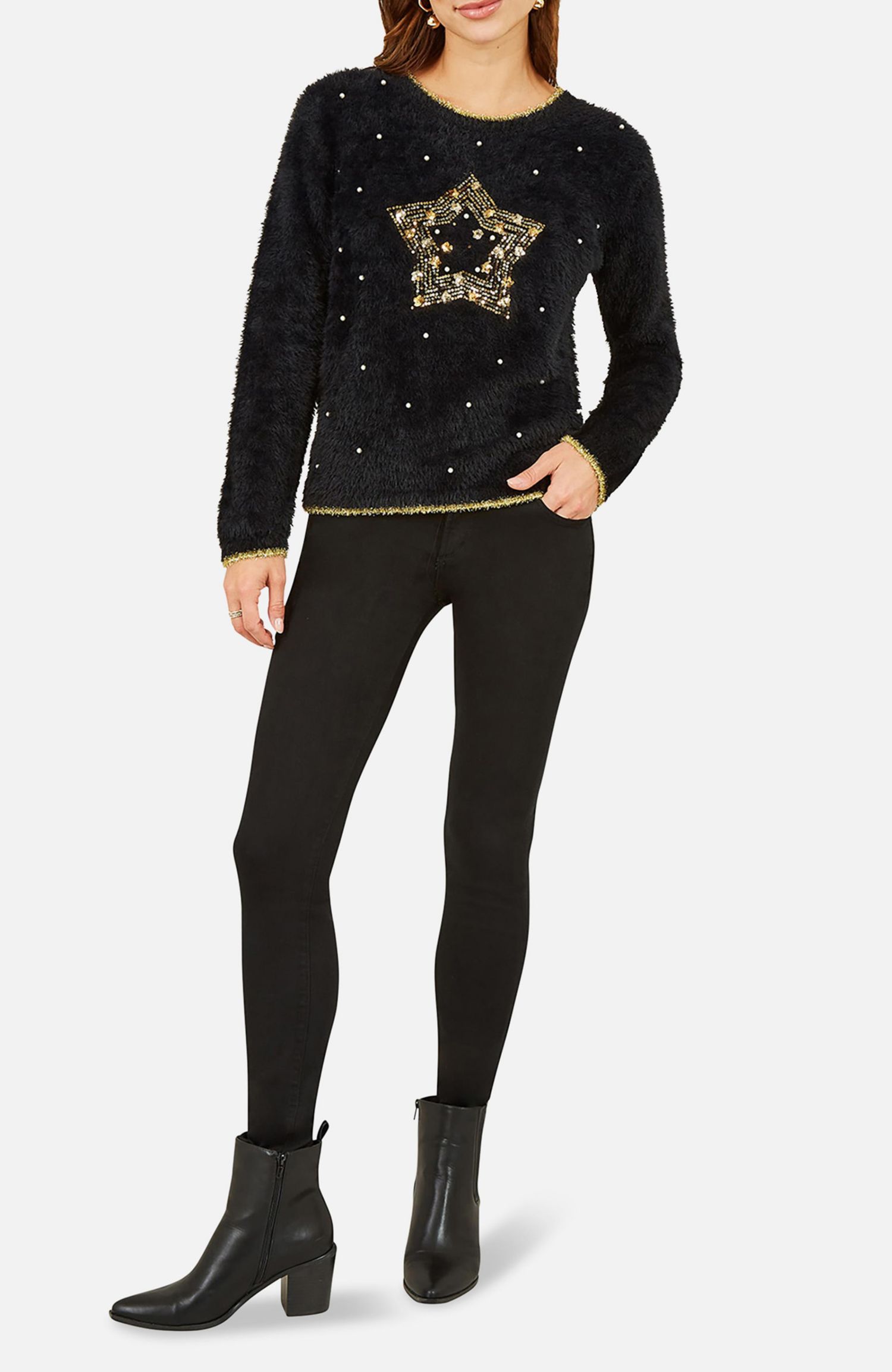 Women's Fluffy Star Holiday Sweater