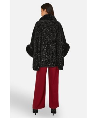 Women's Textured Faux Fur Lined Cape