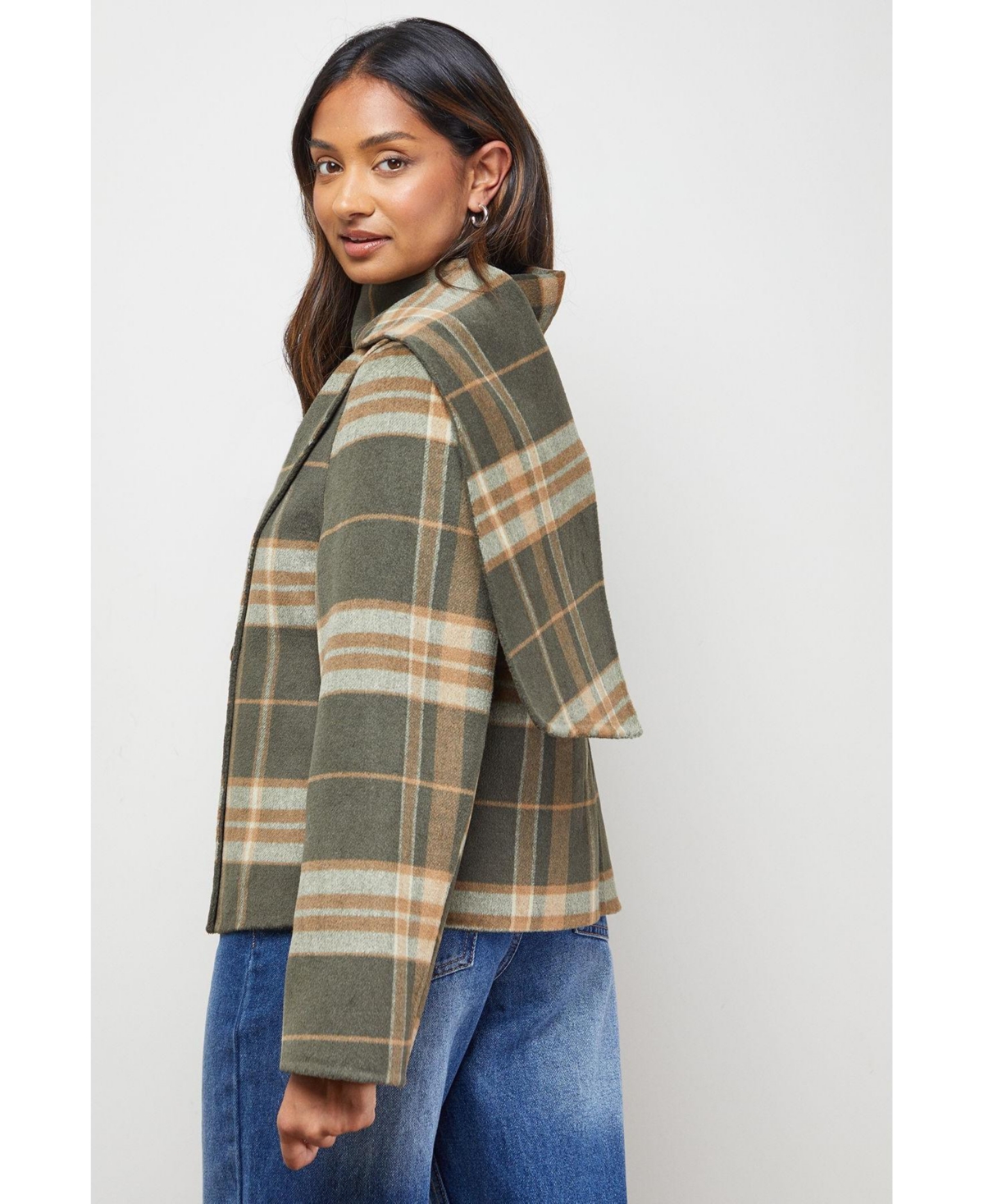 Oasis Women's Check Scarf Longline Jacket Coat