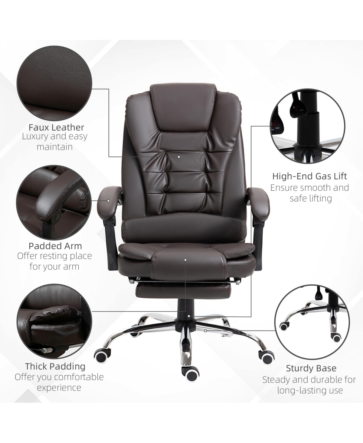 Homcom Executive Office Chair with Footrest, Padded Armrests,