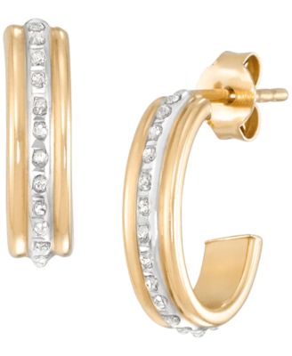 Macy's - Diamond Accent Hoop Earrings (0.01 ct. t.w.) in 18K Yellow Gold Over Sterling Silver