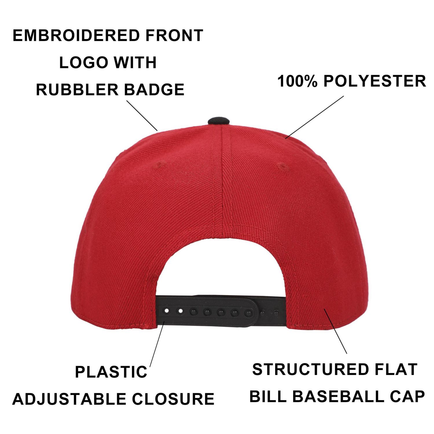 Men's Mask Rubber Badge Red Flat Bill Baseball Cap