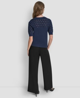 Women's Short-Sleeve Ribbed Hem Sweater