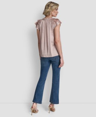 Women's Short-Sleeve Pleated Tie-Front Blouse