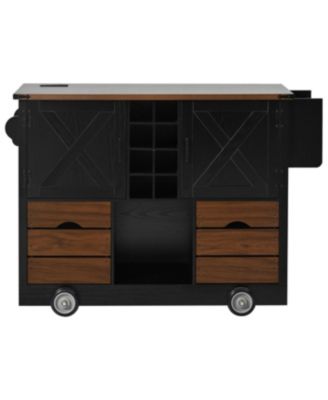 Farmhouse Kitchen Island with Drop Leaf and Power Outlet