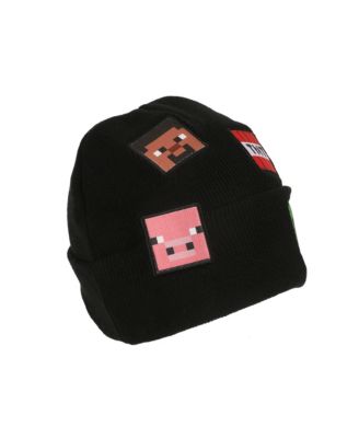 Men's Printed Character Patches Black Cuff Beanie