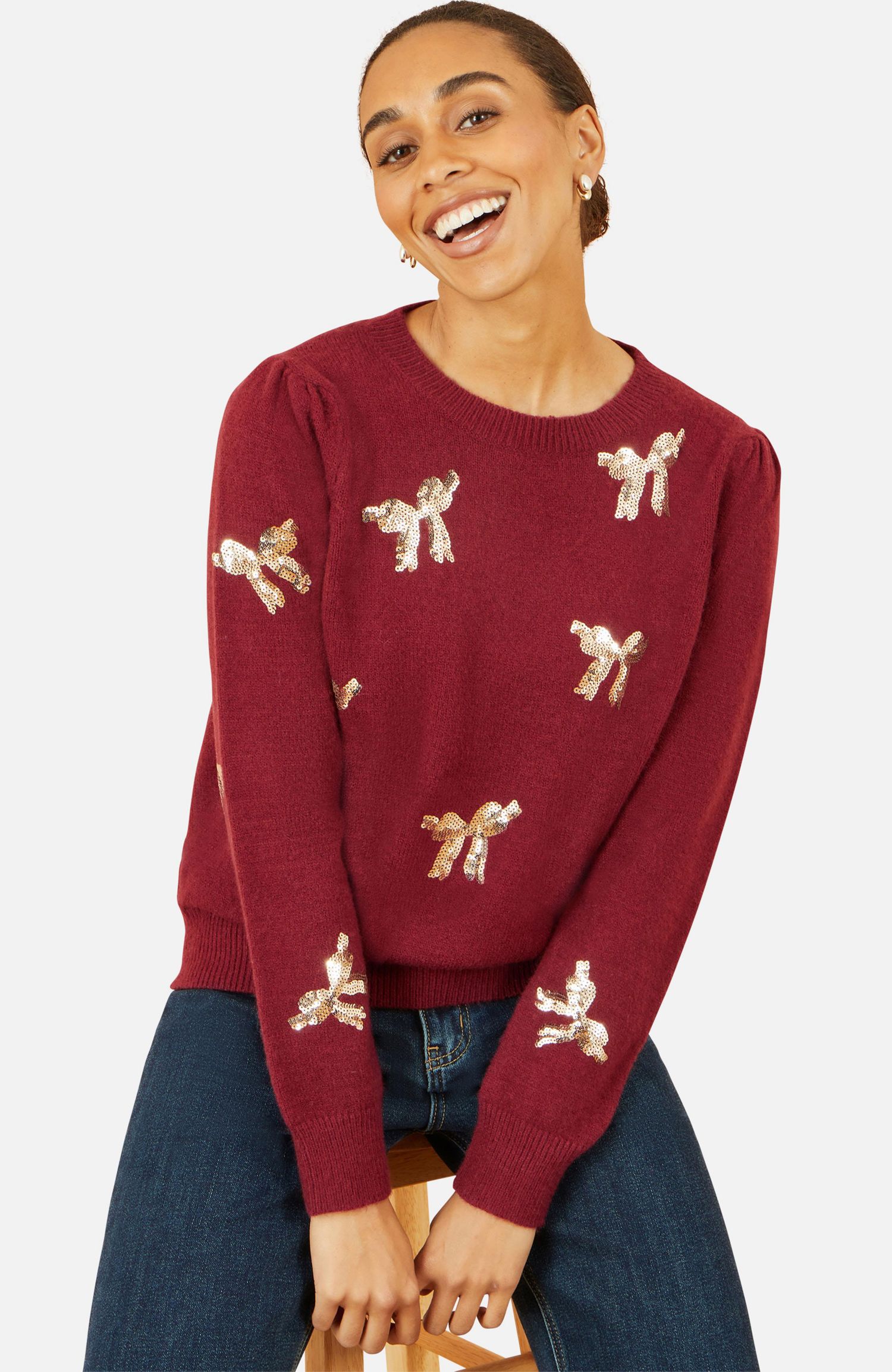 Women's Sequin Applique Bow Sweater