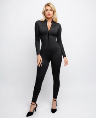 Women's Shapewear Long Sleeve Mock Neck Zip Front Sculpting Jumpsuit