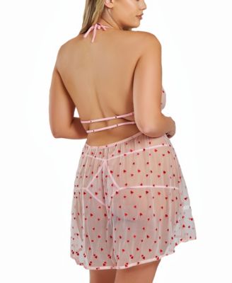 Plus Size Hearts and Lace Babydoll Lingerie Set