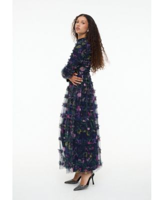 Women's Modest Ruffle Dress Maxi With Floral Print
