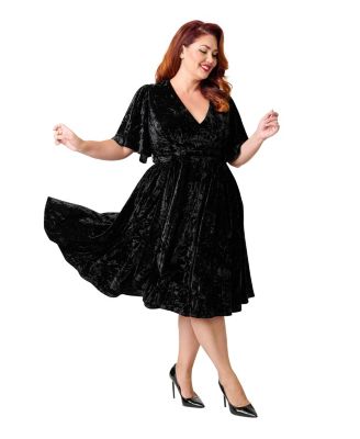 Plus Size 1940s Velvet Flutter Sleeve Swing Dress