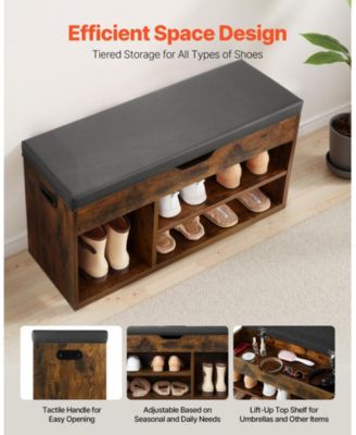 Entryway Shoe Bench with Cushion Seat and 3 Storage Sections