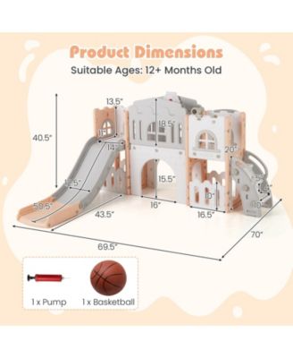 All-in-One Toddler Slide Playground with Tunnel, Ladder, and Basketball Hoop