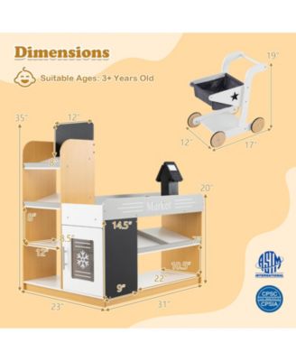 Wooden Supermarket Playset with Checkout Counter & Shopping Cart