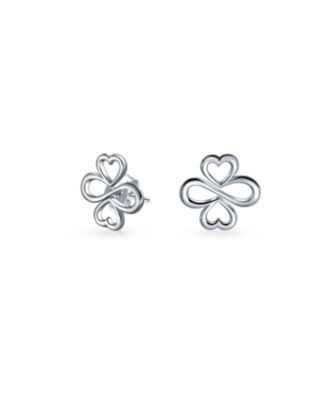Heart Infinity Clover Love, Luck & Unity Bolo Bracelet & Stud Earrings Jewelry Set Sterling Silver Adjustable
