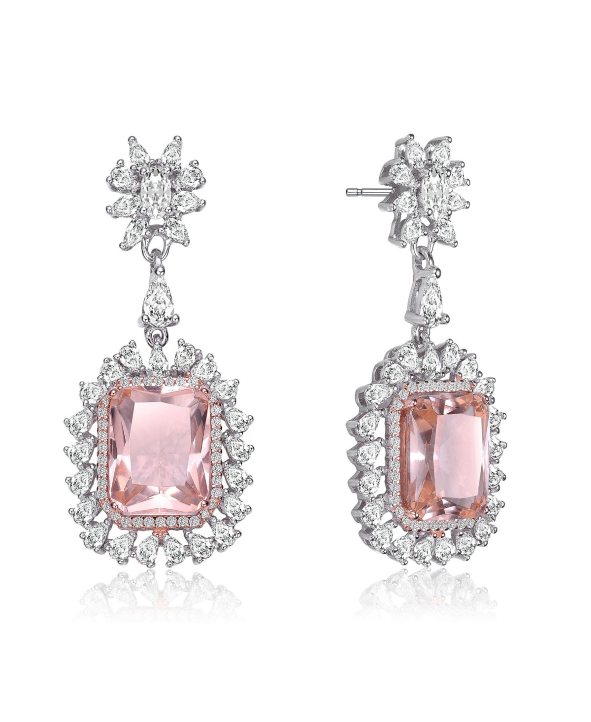 Rachel Glauber White Gold Plating with Pink Cubic Zirconia Halo Dangle Earrings