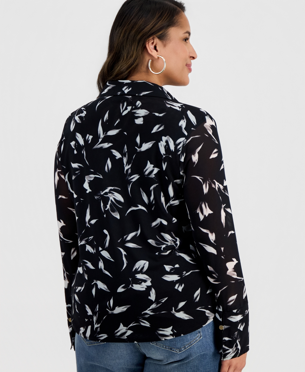 I.n.c. International Concepts Plus Printed Johnny-Collar Top, Macy's Exclusive