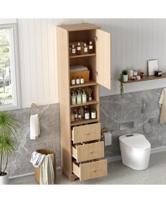 67.7 Inch Tall Freestanding Bathroom Cabinet with Door Adjustable Shelf and 3 Drawers