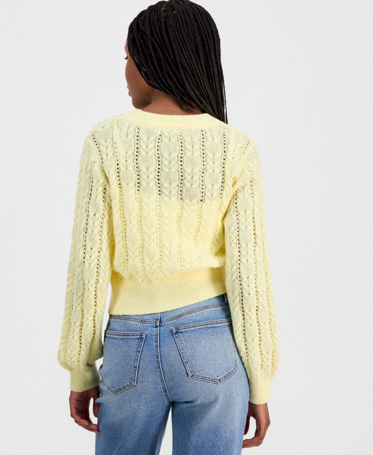 Freshman Juniors' Embroidered-Button Cable-Knit Cardigan