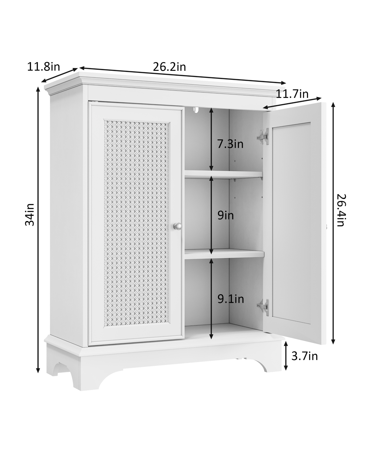 Airsurfer White Two Door Rattan Storage Cabinet with Adjustable Partition Modern Freestanding Buffet Cabinet Decorative Cabinet for Bathroom