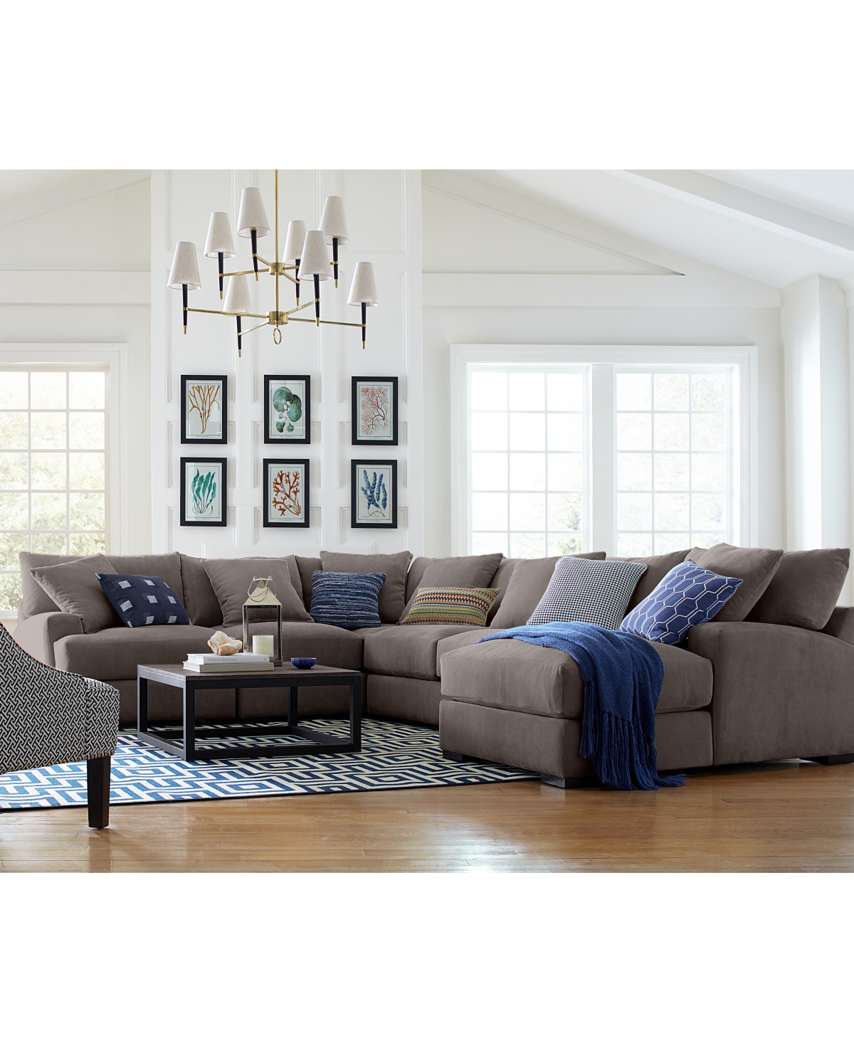 Rhyder 5-Pc. Fabric Sectional Sofa with Armless Chair, Created for Macy's