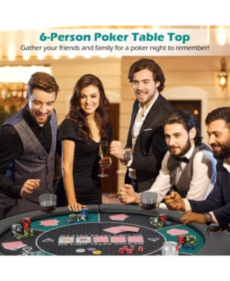 48-Inch Foldable Poker Table Top for 6 Players with Cup Holders and Carry Bag