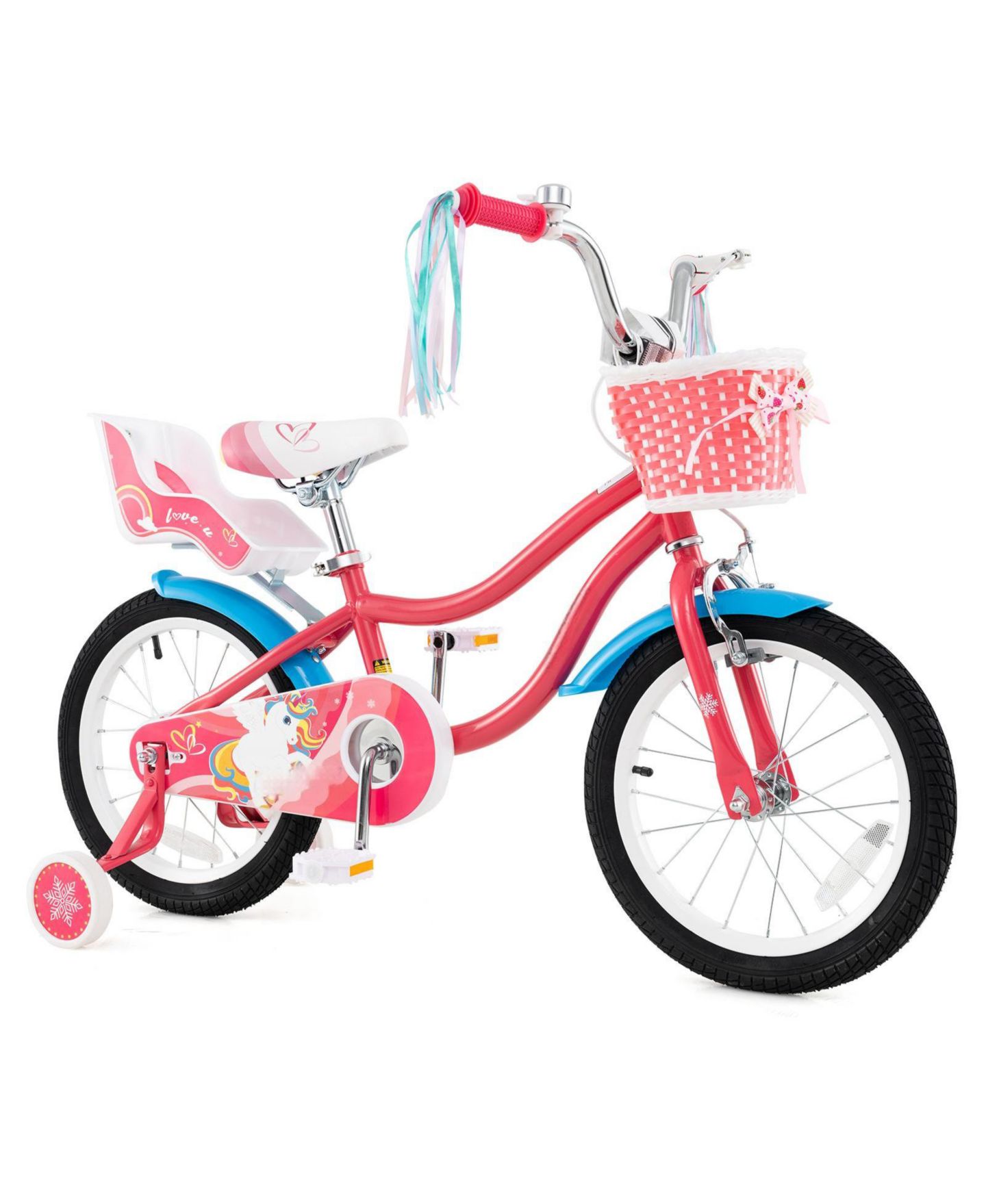 Детская игрушка HONGGE 16-Inch Girls Bike with Training Wheels and Doll Seat, Ages 4–7, цвет: Розовый — фото 1