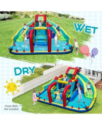Inflatable Double Water Slide Park with Obstacle Course and 680W Air Blower